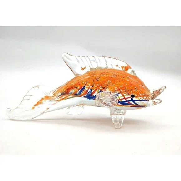 Art Glass Fish Porpoise Dolphin Sculpture Paperweight - Picture 4 of 6